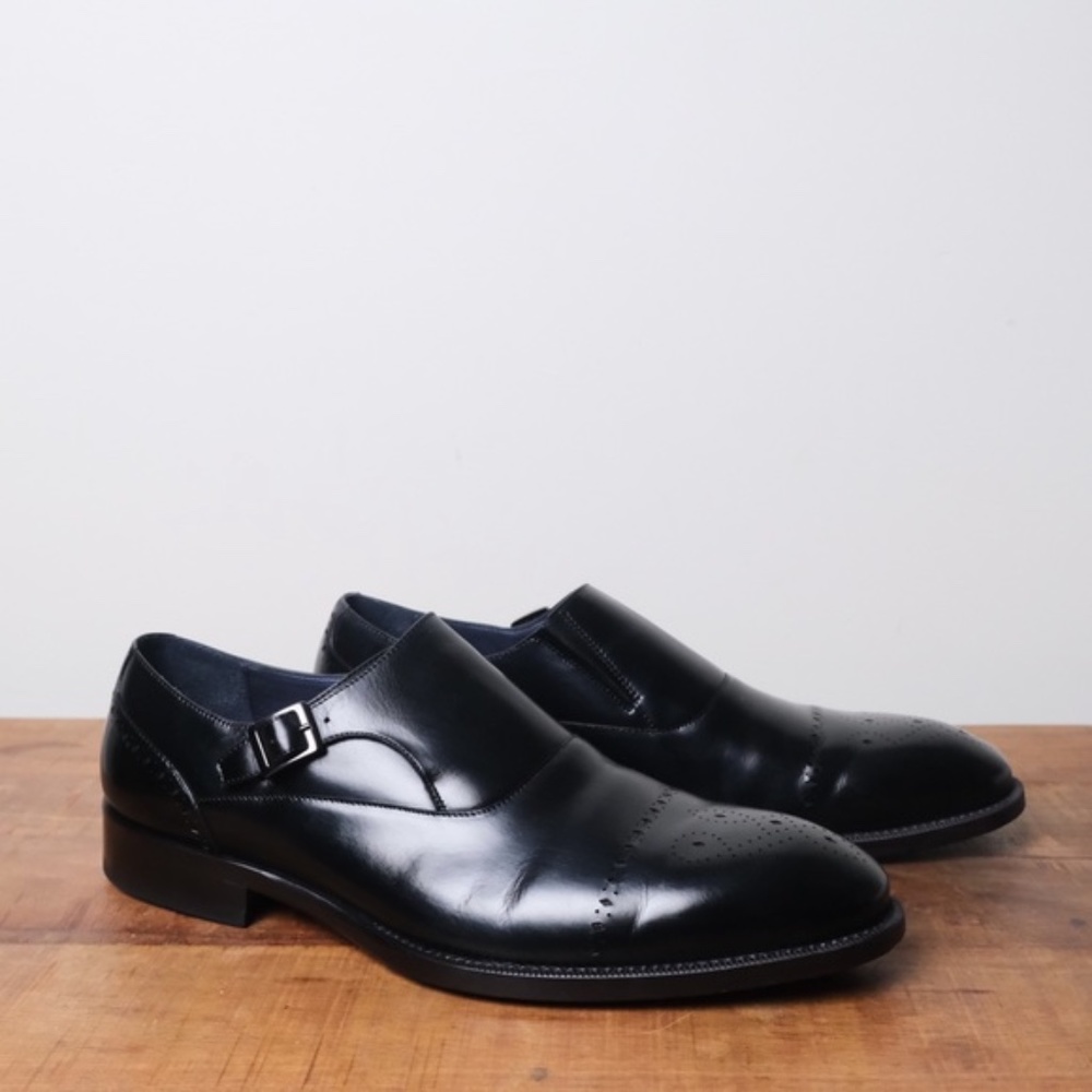 Steve Madden Men's Caige Oxford Monk Strap Shoes in Black Leather - Size 12